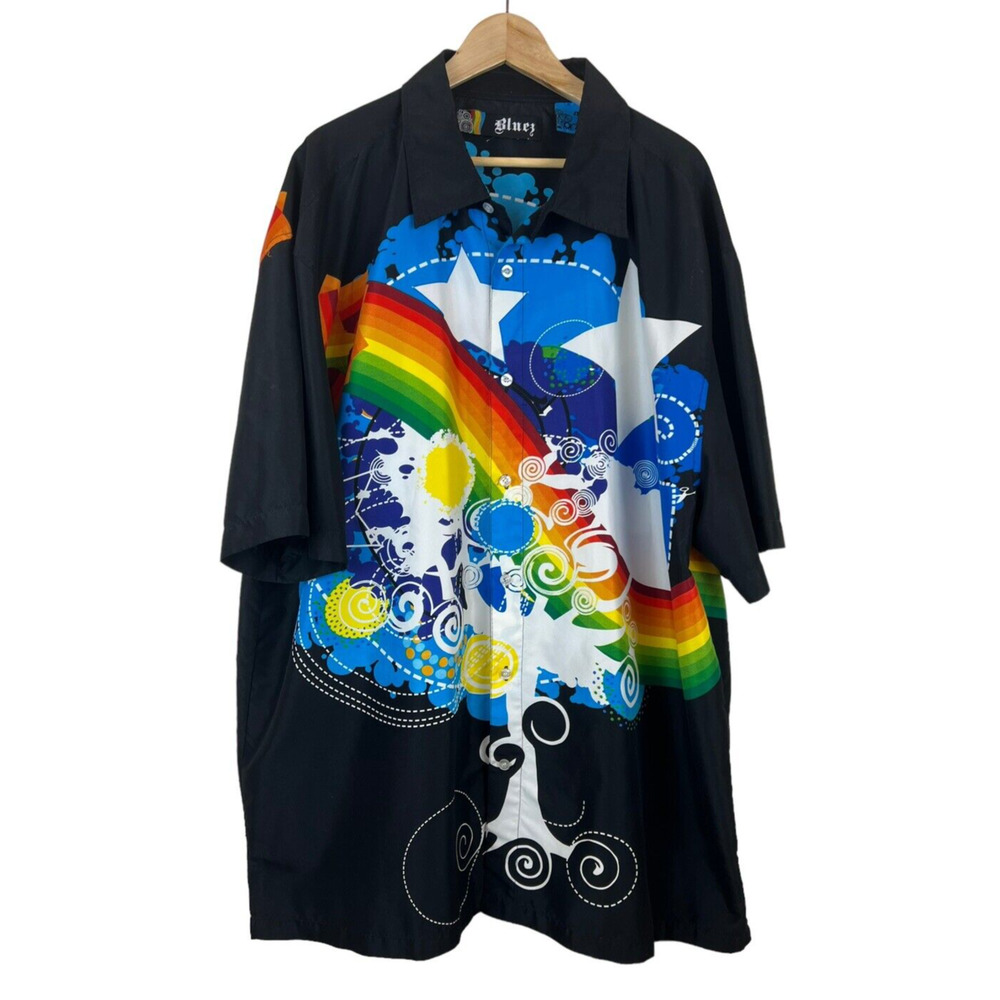 Bluez Men's‎ Short Sleeve Button Up Size 4XL Multicolor Graffiti Rainbow Starz
